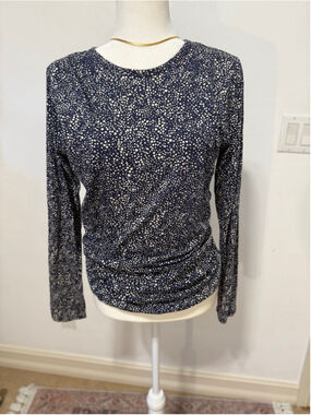 Nation LTD Navy White Polka Dot Long Sleeve Tee L, asymmetrical gathering